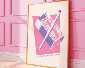 Matchbox Print | Digital Art Download | Pink Wall Art | Trendy Matchbook Printable | Valentine's Day Decor | Cute Romantic Art
