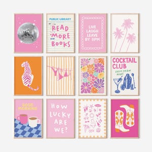 Trendy Gallery Wall, Digital Art Download, 14 Printables, Cute Dorm Room Art Set, Dopamine Decor Gallery Wall, Maximalist Wall Art