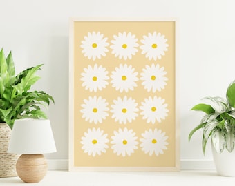 Impression marguerite jaune, téléchargement d'art numérique, art mural imprimable fleurs, impression d'art floral marguerites jaunes, art mural pour dortoir
