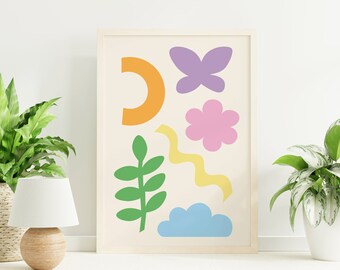 Cute Abstract Shapes Print | Digital Art Download | Colorful Floral Printable Wall Art | Cute Trendy Wall Art