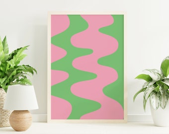 Green Pink Abstract Print | Digital Art Download | Trendy Pink Green 70s Retro Printable Art | Cute Trendy Wall Art