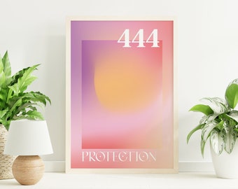 Angel Number 444 Protection Print | Digital Art Download | Spiritual Manifestation Gradient Aura Wall Art | Cute Trendy Wall Art