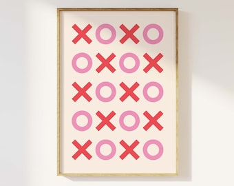 XOXO Print | Digital Art Download | Cute Valentine's Print | Retro Hug and Kisses Wall Art | Trendy Red Pink Art Print