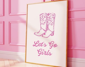 Cowgirl Boots Print | Digital Art Download | Retro Pink Wall Art | Country Western Art Print | Trendy Retro Wall Art