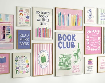 Book Lover Wall Art Mega Bundle, Digital Download, 35+ Printables, Book Club Decor, Cute Reading Art, Gift for Book Lover, Bookish Wall Art