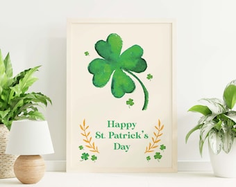 Impresión del día de San Patricio / Descarga de arte digital / Impresión de trébol verde / Bonita decoración de pared navideña / Arte de pared irlandés