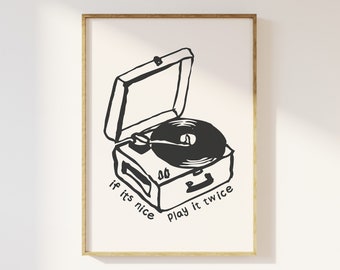 Record Player Print | Digital Art Download | Music Wall Art | Cute Trendy Wall Art | Play It Twice Art Poster | Retro Music Wall Art