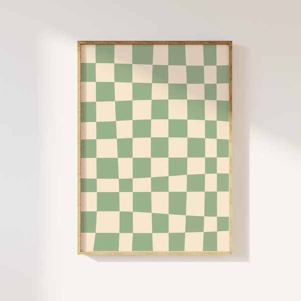 Green and White Abstract Print | Digital Art Download | Trendy Checkered Print | 70s Retro Printable Art | Cute Trendy Wall Art