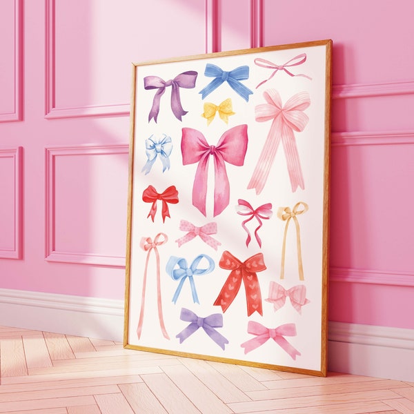 Ribbon Bow Print | Digital Art Download | Cute Ribbon Decor | Valentine Wall Art | Trendy Pink Art Print | Girly Wall Decor