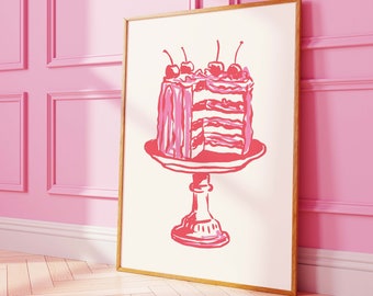 Cake Print | Digital Art Download | Valentine's Day Decor | Pink Wall Art | Trendy Valentine's Printable | Cute Romantic Art