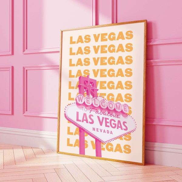 Las Vegas Travel Print | Digital Art Download | Pink Orange Las Vegas Travel Exhibition Print | Cute Trendy Wall Art