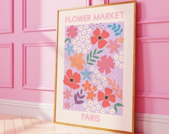 Flower Market Paris Print | Digital Art Download | Purple Floral Printable Wall Art | Cute Trendy Wall Art