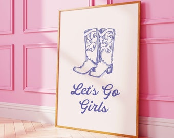 Cowgirl Boots Print | Digital Art Download | Retro Blue Wall Art | Country Western Art Print | Trendy Retro Wall Art