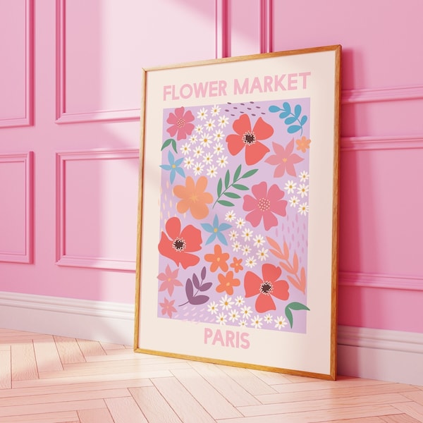 Flower Market Paris Print | Digital Art Download | Purple Floral Printable Wall Art | Cute Trendy Wall Art