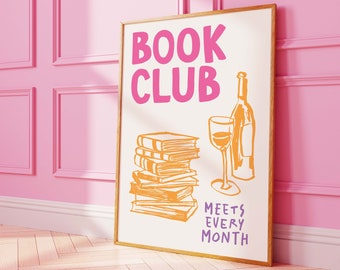 Book Club Print, Digital Art Download, Cute Book Club Decor, Trendy Reading Poster, Book Lover Wall Art