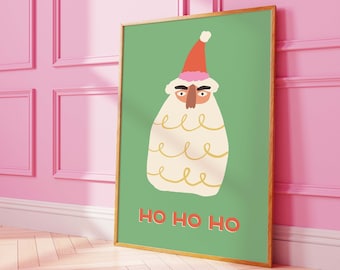 Santa Print | Digital Art Download | Cute Christmas Decor | Boho Holiday Wall Art | Trendy Christmas Art Print