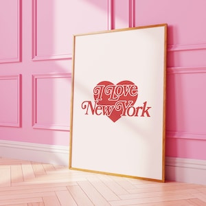 I Love New York Print | Digital Art Download | Retro Red Heart Print | Cute Trendy Travel Wall Art | I Heart New York Print