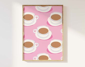 Koffieprint, digitale kunst downloaden, schattig koffiebardecor, trendy keukenposter, espressokoffie muurkunst