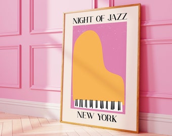 New York Jazz Print | Digital Art Download | Pink and Orange Jazz