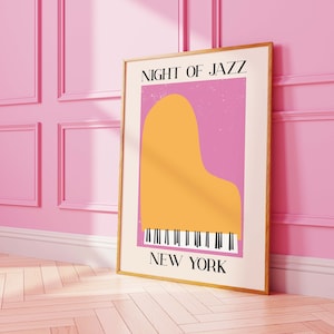 New York Jazz Print | Digital Art Download | Pink and Orange Jazz Music Wall Art | Abstract Piano Art Print | Cute Trendy Wall Art