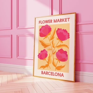 Flower Market Barcelona Print | Digital Art Download | Pink Orange Floral Printable Wall Art | Cute Trendy Wall Art