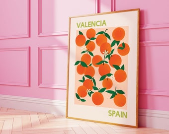 Oranges Valencia Spain Print | Digital Art Download | Orange Fruit Market Wall Art | Orange Kitchen Art Print | Cute Trendy Wall Art