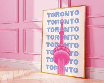 Toronto Travel Print | Digital Art Download | Pink Blue Toronto Canada Travel Exhibition Print | Cute Trendy Wall Art