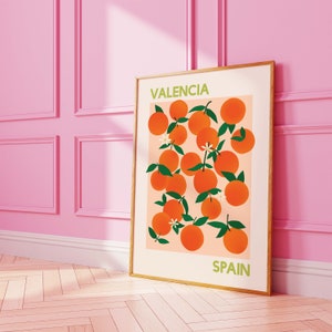 Oranges Valencia Spain Print | Digital Art Download | Orange Fruit Market Wall Art | Orange Kitchen Art Print | Cute Trendy Wall Art