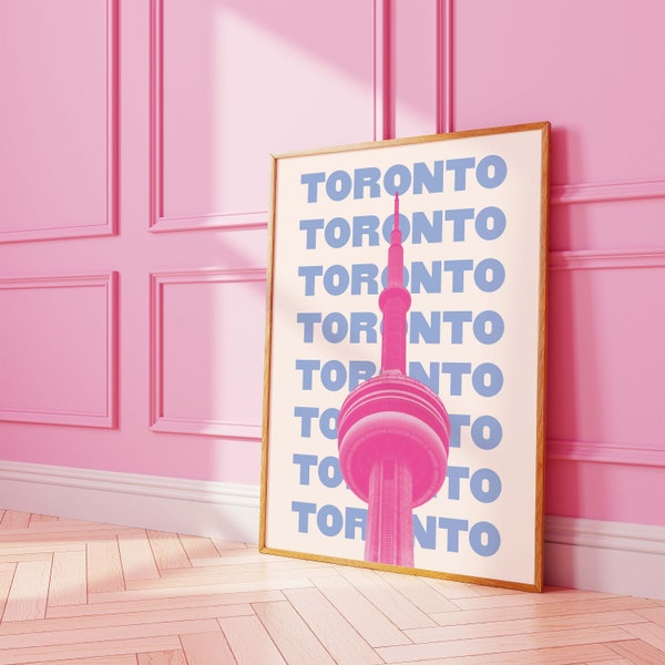 Toronto Travel Print | Digital Art Download | Pink Blue Toronto Canada Travel Exhibition Print | Cute Trendy Wall Art