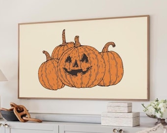 Halloween Frame TV Art, Vintage Pumpkin Patch Screen Display, Spooky Halloween Decor, Digital Download