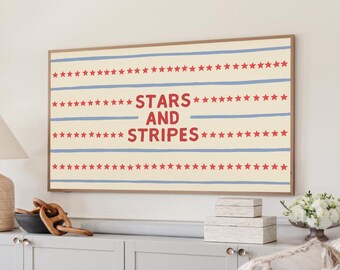 4th of July Frame TV Art, Stars and Stripes Sign, Patriotic Summer Display, Digital Download