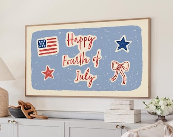 4th of July Frame TV Art, Patriotic Happy Fourth of July Display, Digital Download