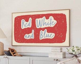 4th of July Frame TV Art, Patriotic Red White and Blue Display, Digital Download