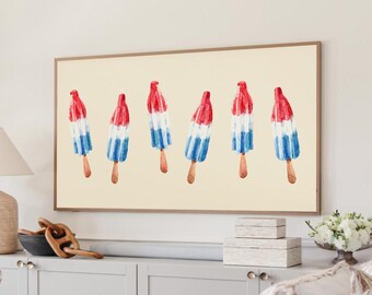 4th of July Frame TV Art, Rocket Pop Popsicle Pattern, Summer Patriotic Display, Digital Download