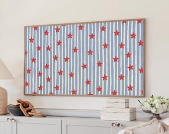 4th of July Frame TV Art, Patriotic Stars and Stripes Display, Digital Download