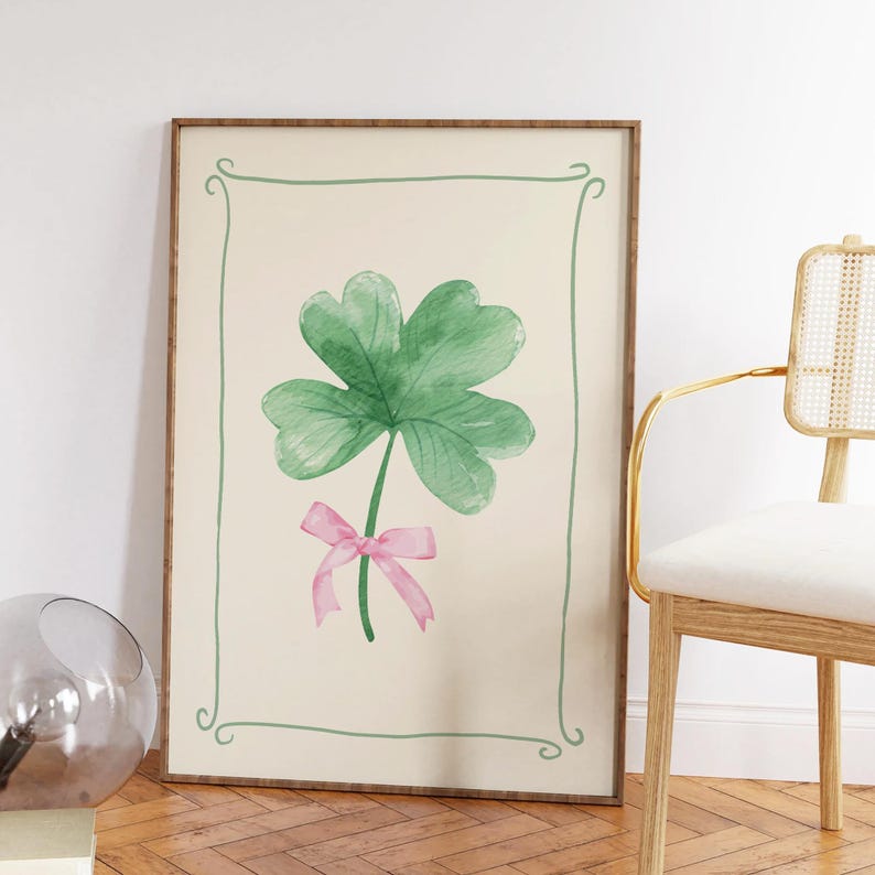Coquette Shamrock-tryck, digital konstnedladdning, St Patricks Day-dekor, St Patricks-väggkonst, Shamrock-väggkonst, söt irländsk väggkonst bild 8