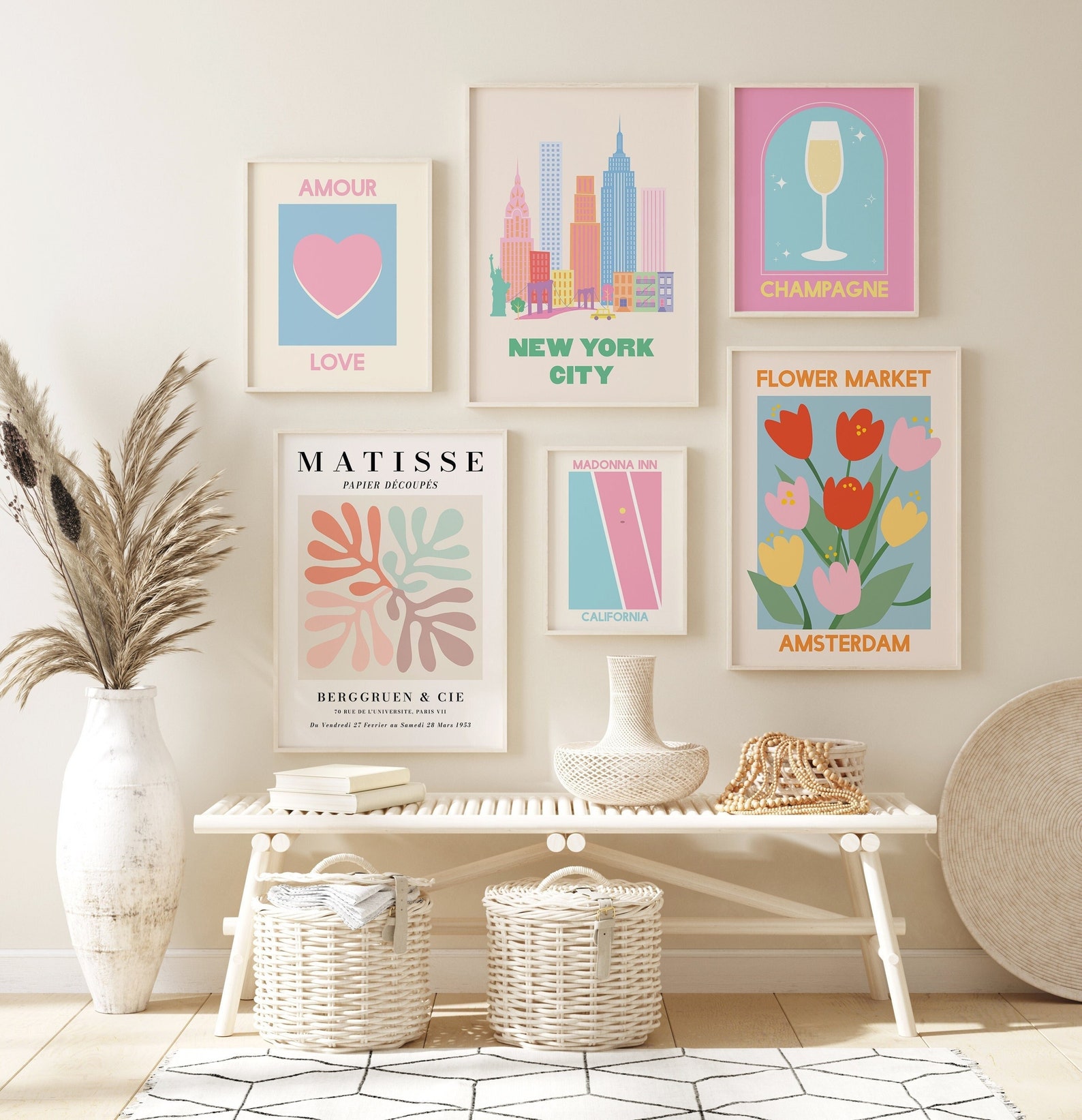Set of 6 Pink and Blue Print Gallery Wall Digital Art Etsy
