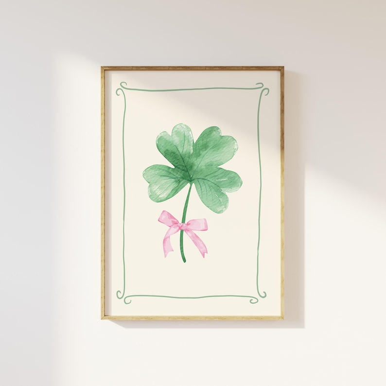 Coquette Shamrock-tryck, digital konstnedladdning, St Patricks Day-dekor, St Patricks-väggkonst, Shamrock-väggkonst, söt irländsk väggkonst bild 3