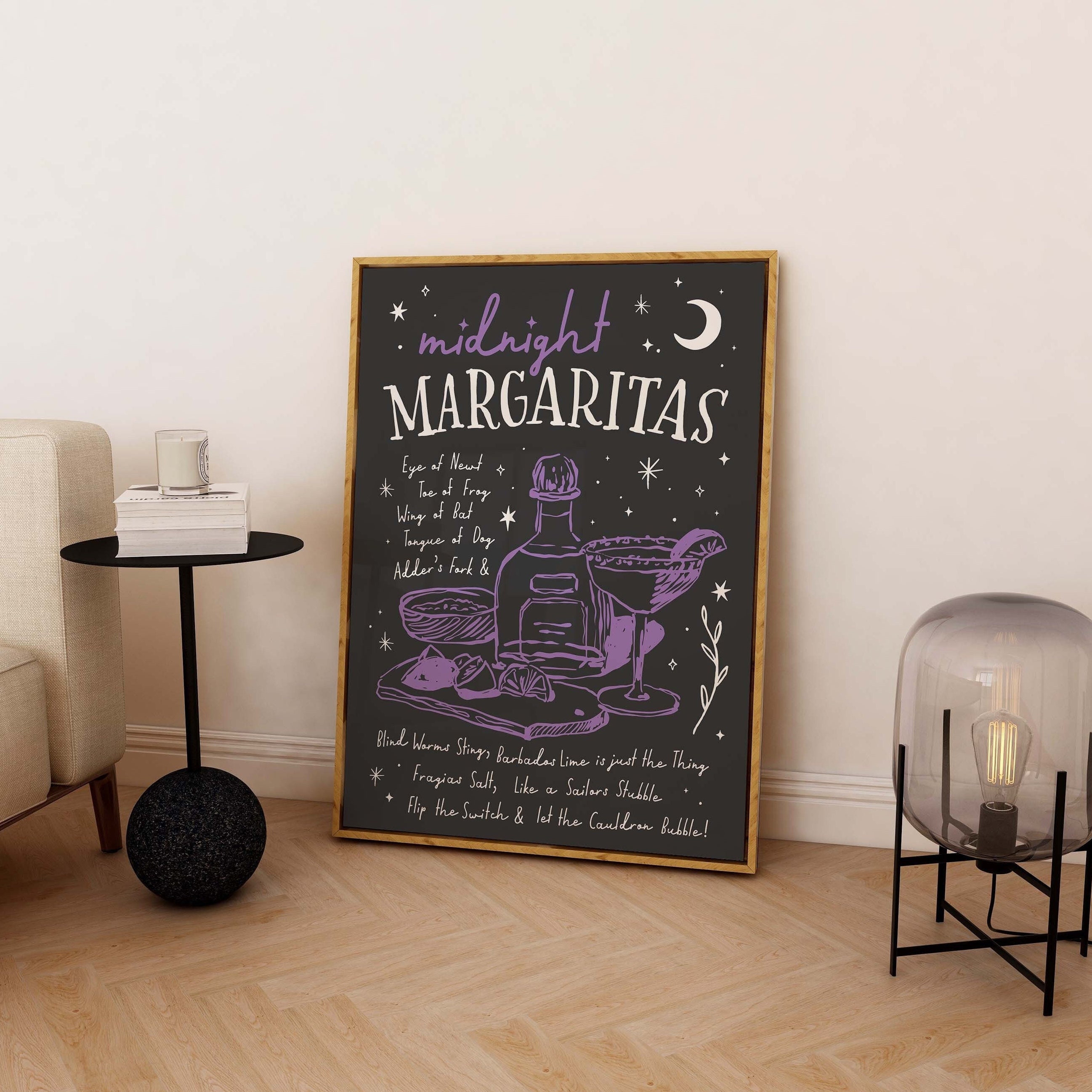 Midnight Margaritas Print, Digital Art Download, Halloween Bar Cart Decor, Trendy Halloween Wall Art, Spooky Season Cocktail Wall Art