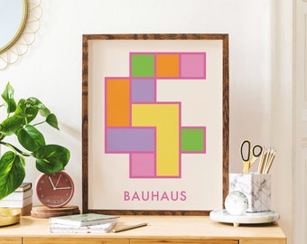 Bauhaus Exhibition Print | Digital Art Download | Pink Abstract Vintage Geometric Printable Art