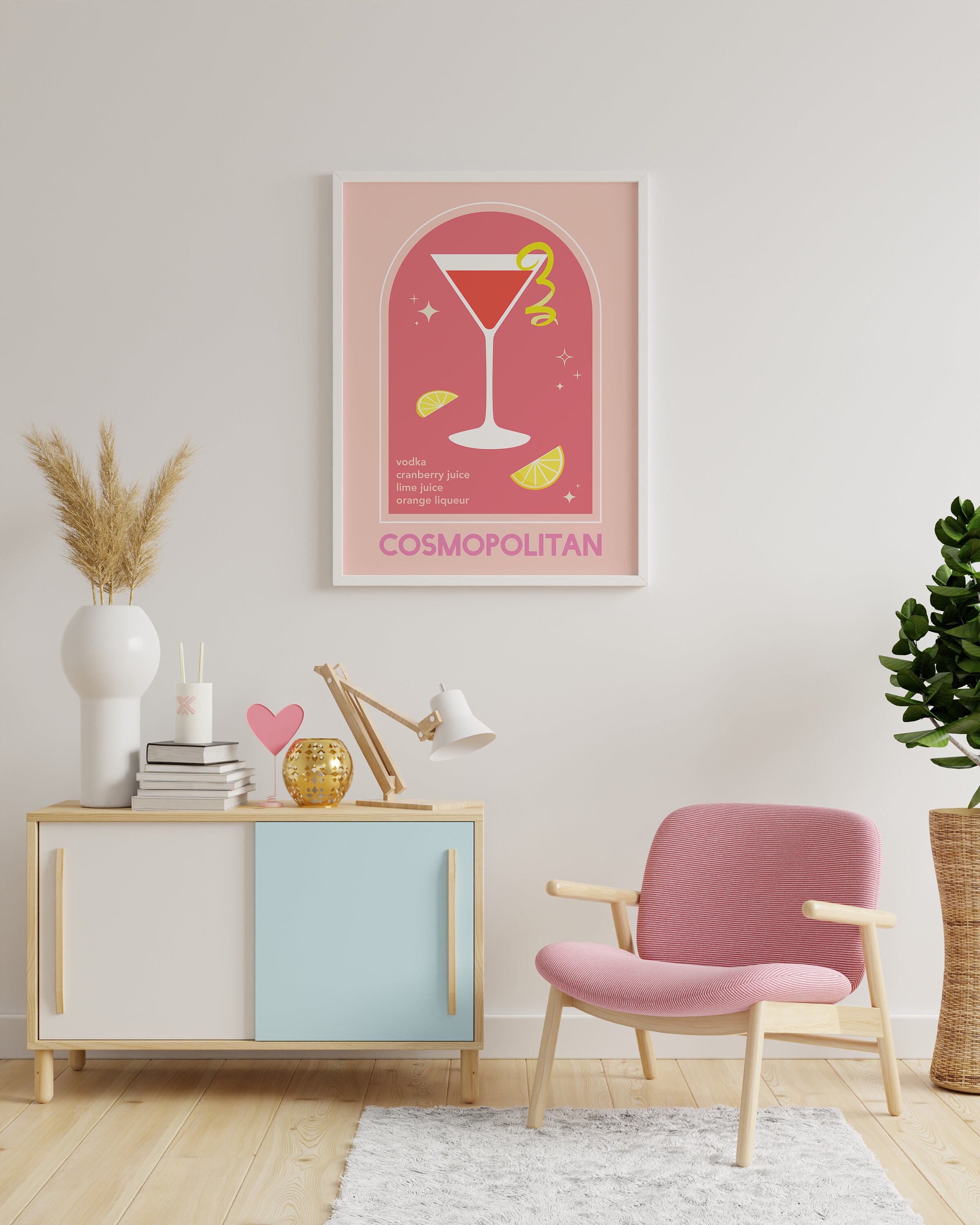 Cosmopolitan Cocktail Print Digital Art Download Cute Red - Etsy