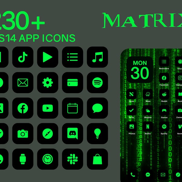 iOS Neon Green Black App Icons | 230+ Black & Green Neon Minimal iOS 14 Modern Icon Pack