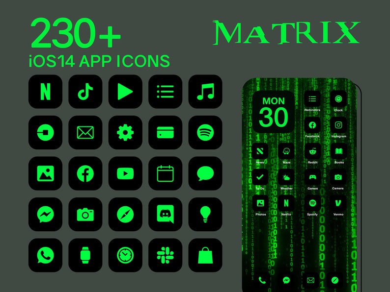 Dark green app icons information