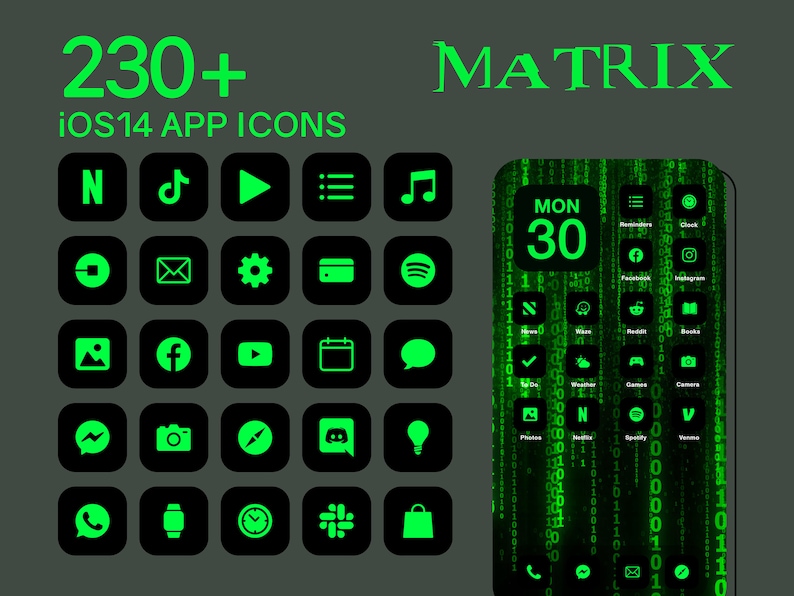 Dark green app icons information