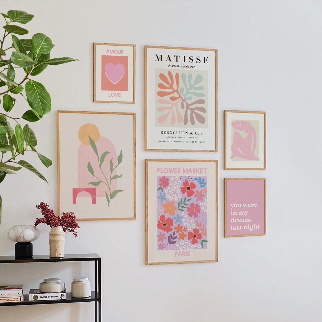 Set of 6 Pink Print Gallery Wall Digital Art Download Boho Matisse ...