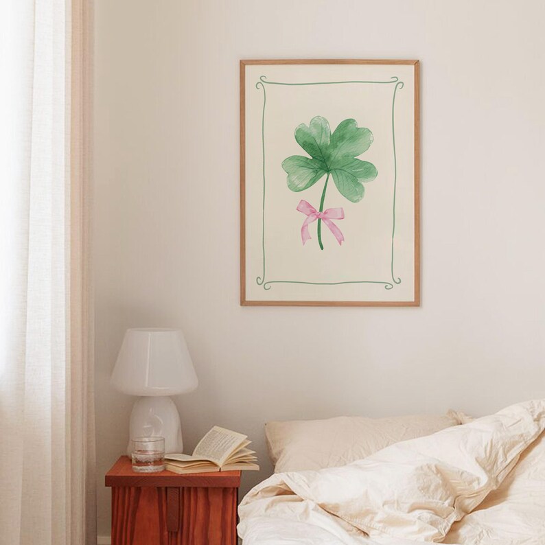 Coquette Shamrock-tryck, digital konstnedladdning, St Patricks Day-dekor, St Patricks-väggkonst, Shamrock-väggkonst, söt irländsk väggkonst bild 7