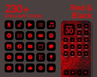 iOS zwarte en rode app-pictogrammen | 230+ Rood op Zwart Minimaal iOS 14 Modern Icon Pack