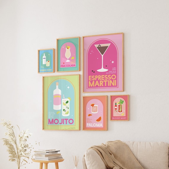 Set of 6 Cocktail Prints Gallery Wall | Digital Art Download