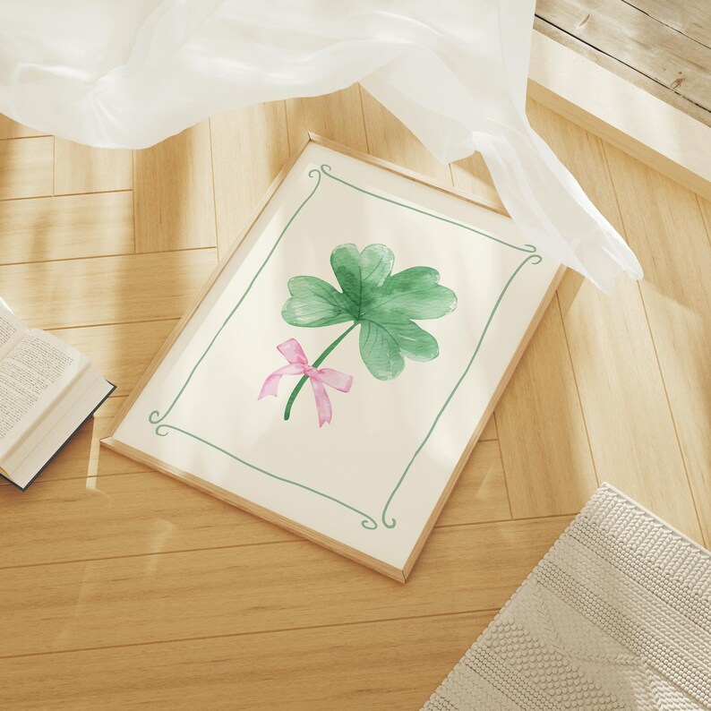 Coquette Shamrock-tryck, digital konstnedladdning, St Patricks Day-dekor, St Patricks-väggkonst, Shamrock-väggkonst, söt irländsk väggkonst bild 2