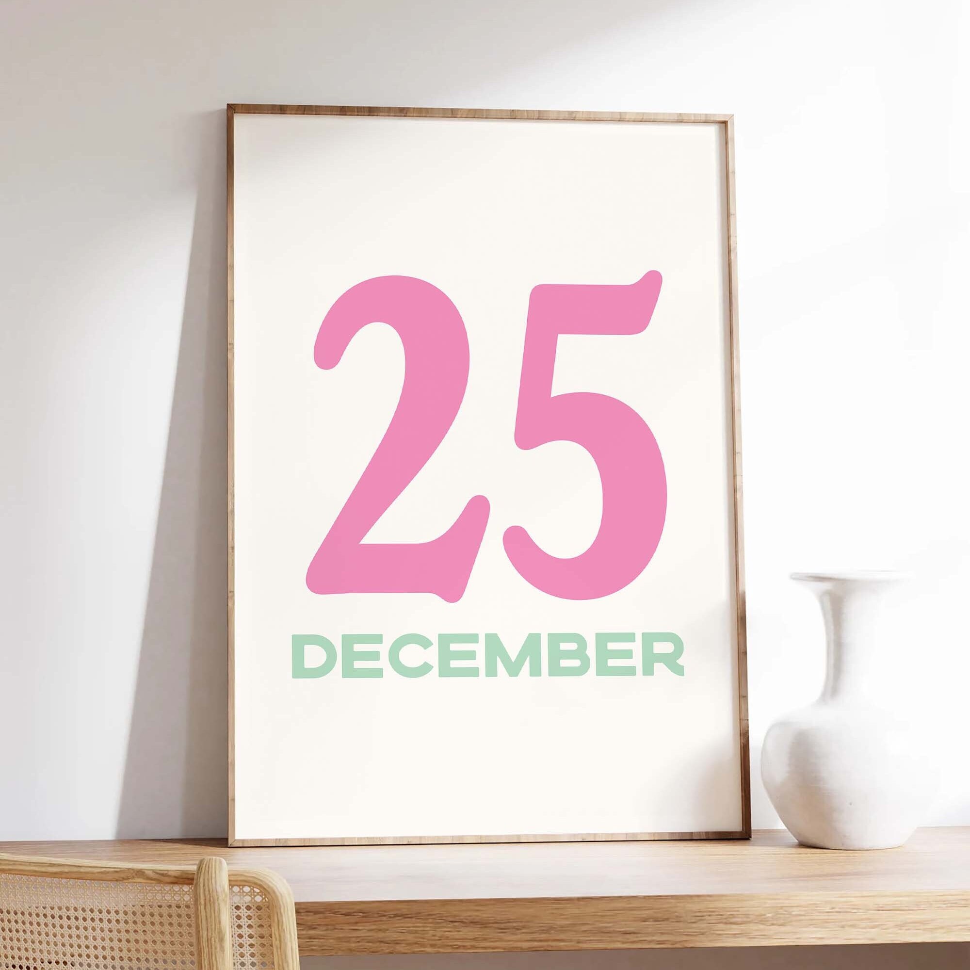 Pastel December 25 Print | Digital Art Download | Cute Pink Christmas ...
